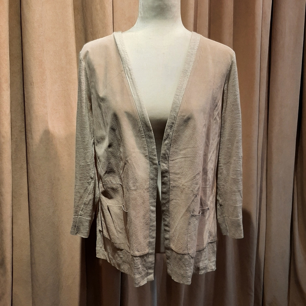 Ecru suede and linen cardigan